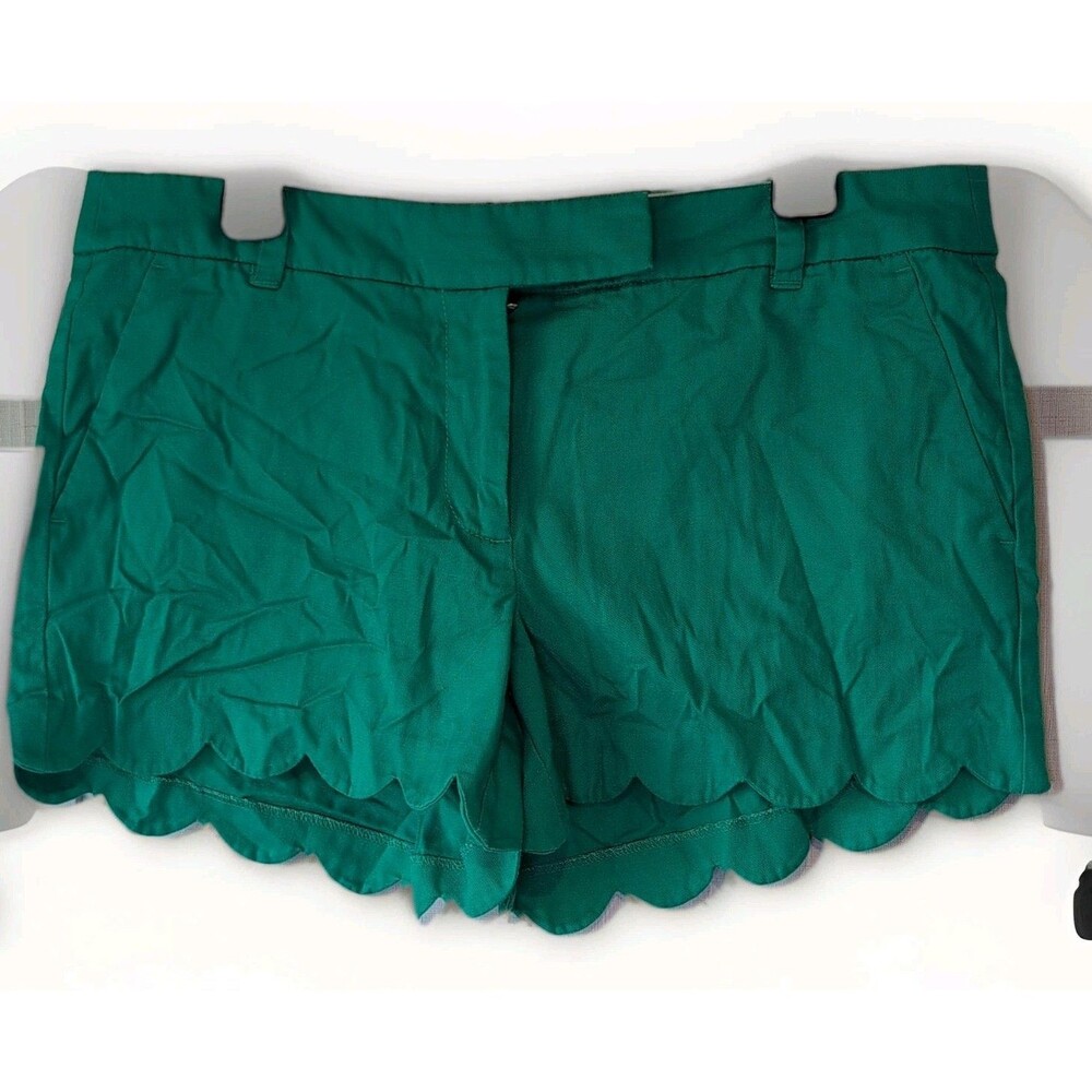 J.Crew Green Scalloped Hem Linen Blend Shorts Womens 12